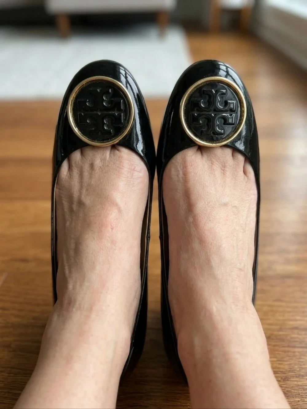 Tory Burch Twiggie Black Patent Leather Wedge Heels Size 8
